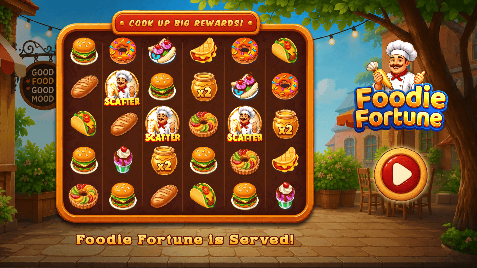 Foodie Fortune slot intro screen