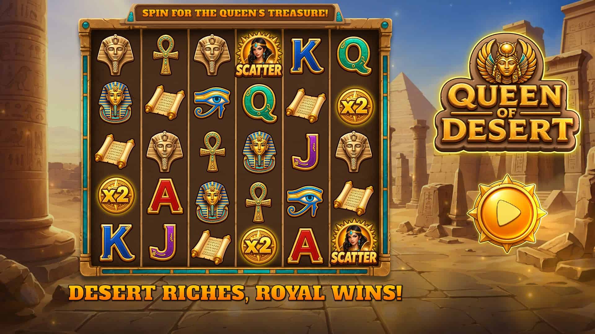 Queen Desert slot intro screen