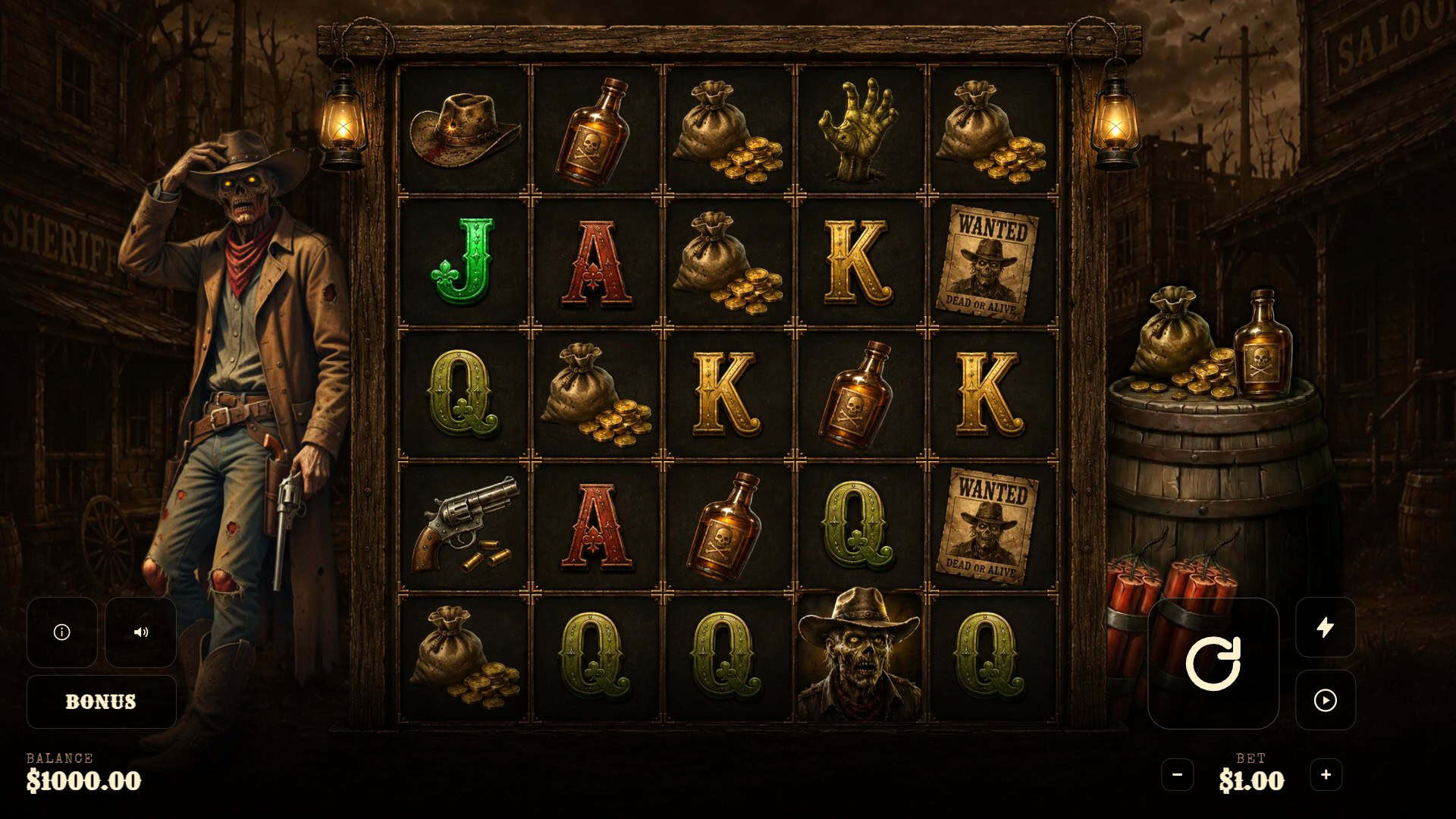 Undead Outlaw slot gameplay reels