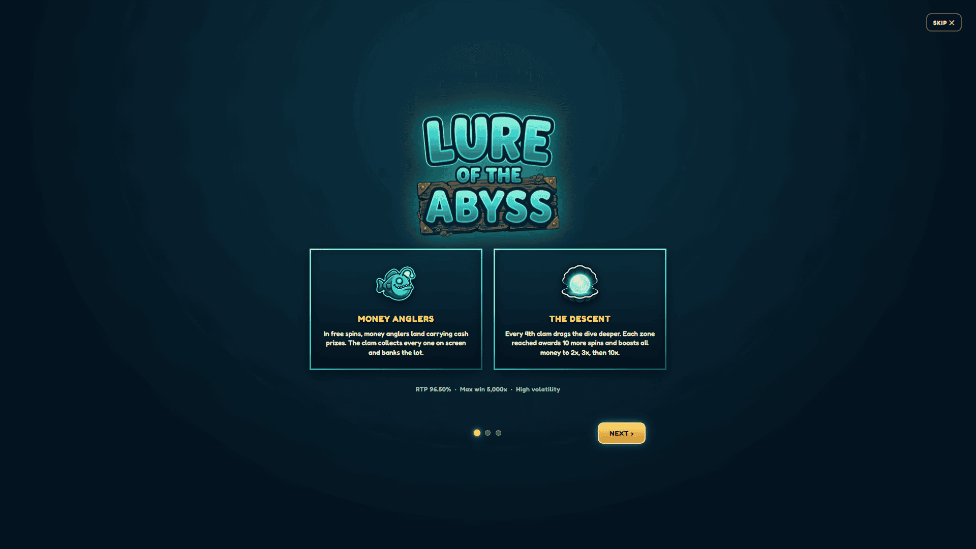 Lure of the Abyss slot intro screen