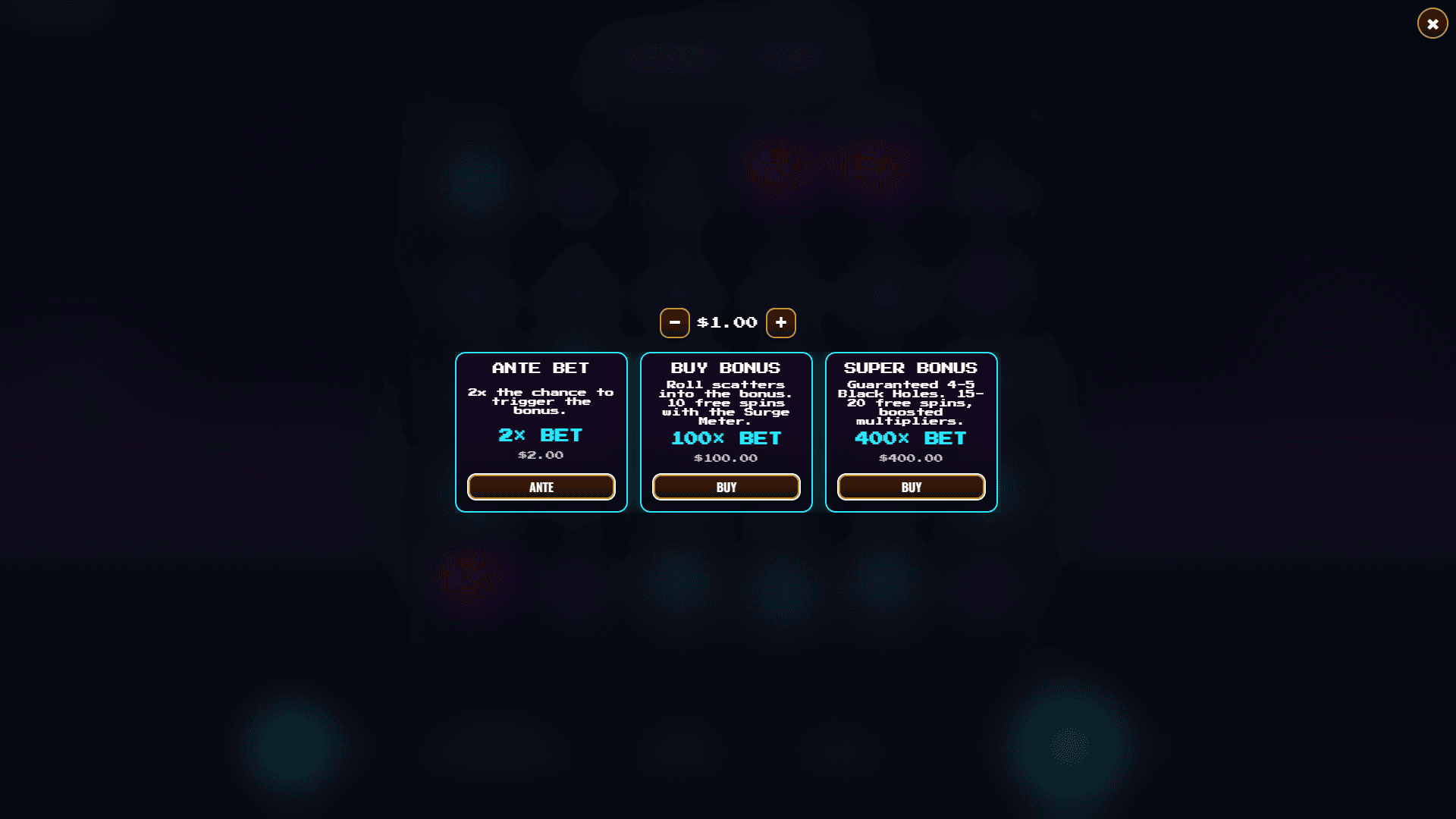 Retro Riot bonus buy menu