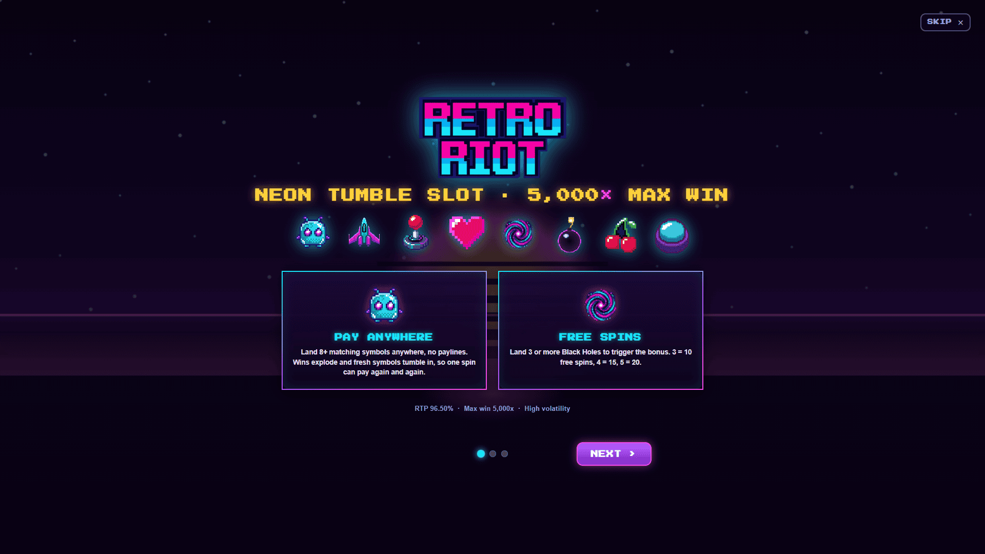 Retro Riot slot intro screen