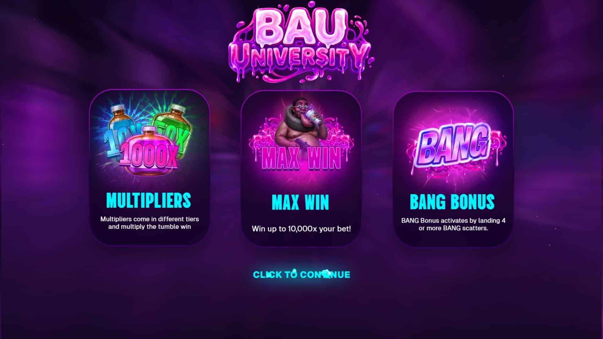 Bau University slot intro screen