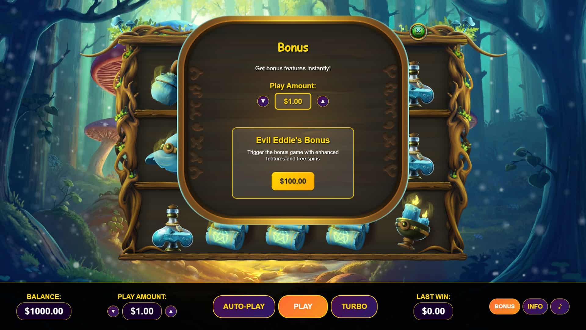 Evil Eddies Cauldron of Cash bonus buy menu
