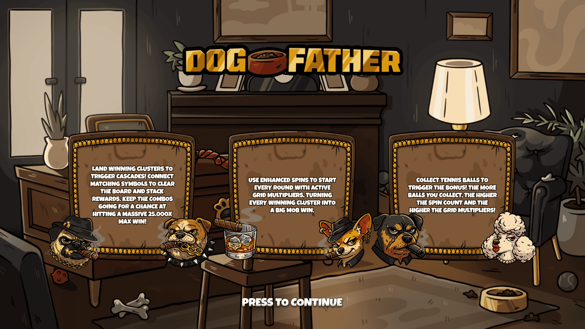 Dogfather slot intro screen