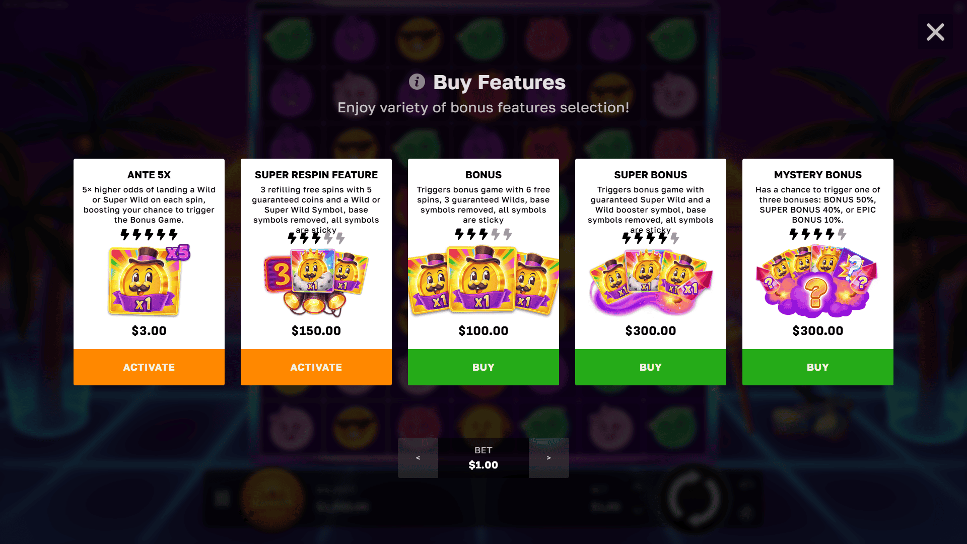 Coins Paradise bonus buy menu