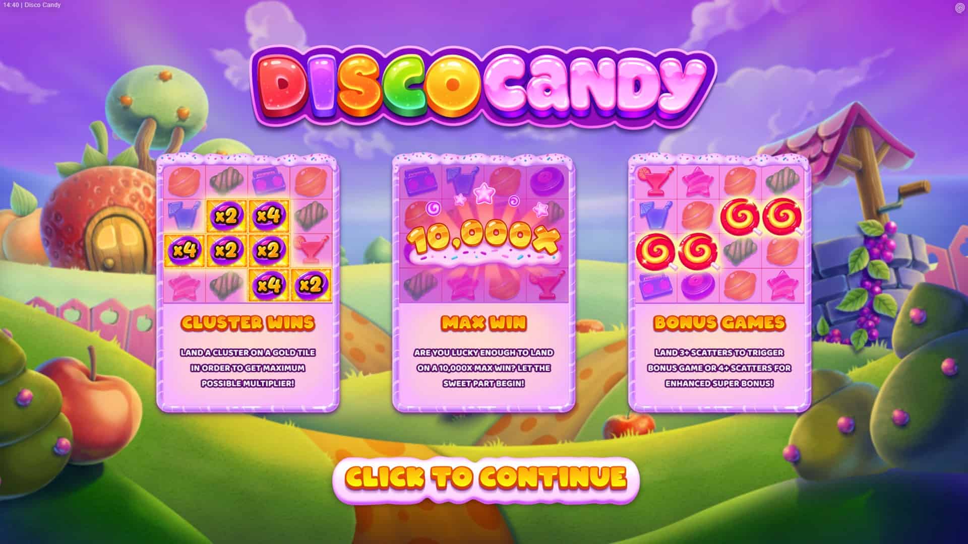 Disco Candy slot intro screen