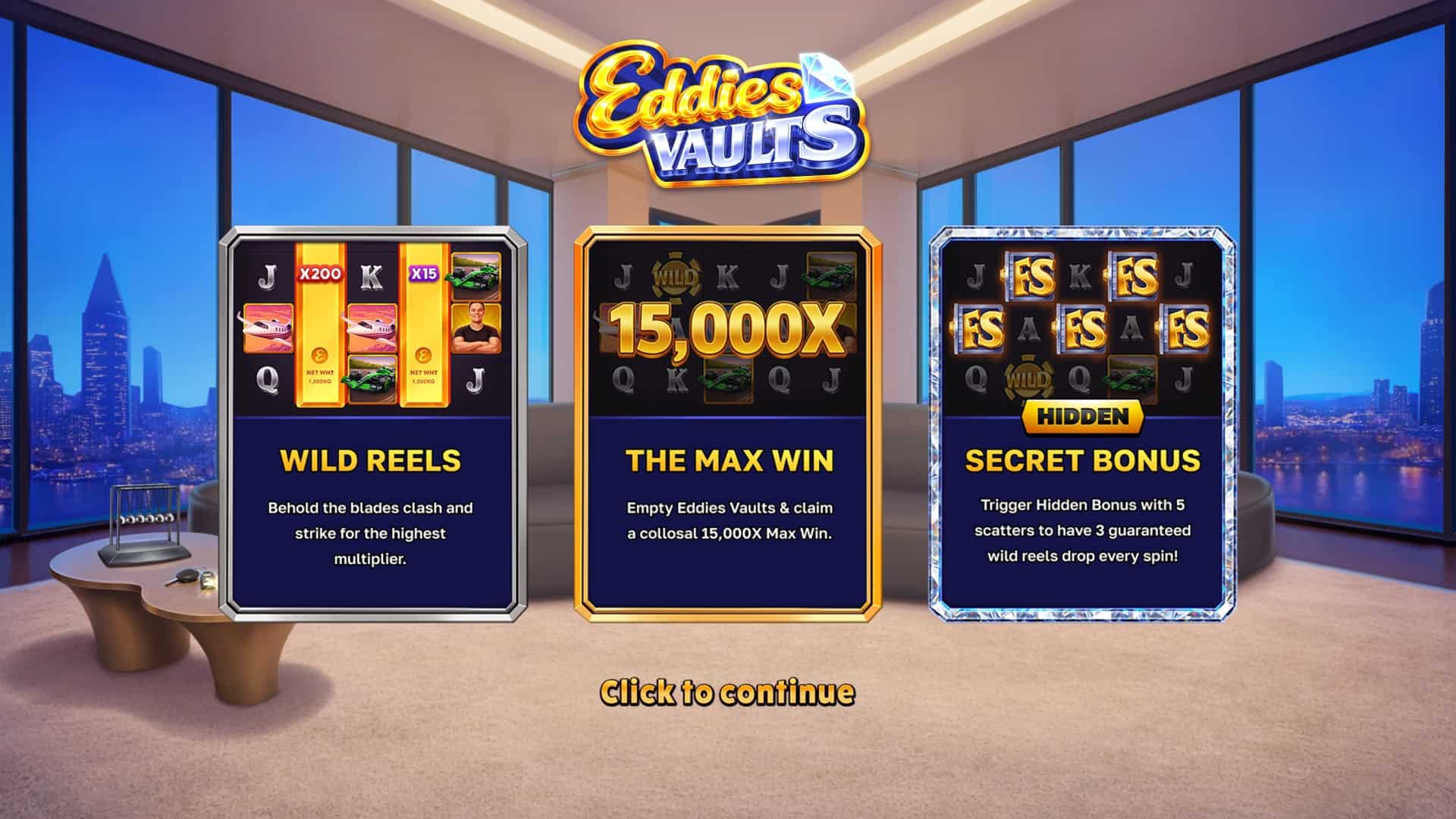 Eddies Vaults slot intro screen