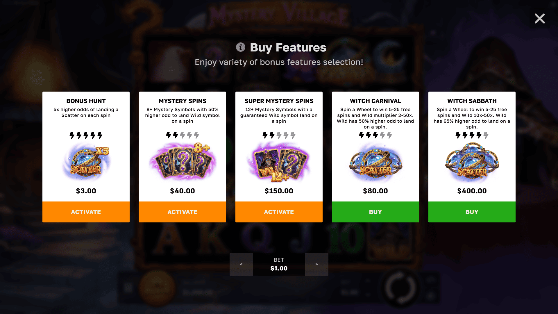 Madame Mystery bonus buy menu