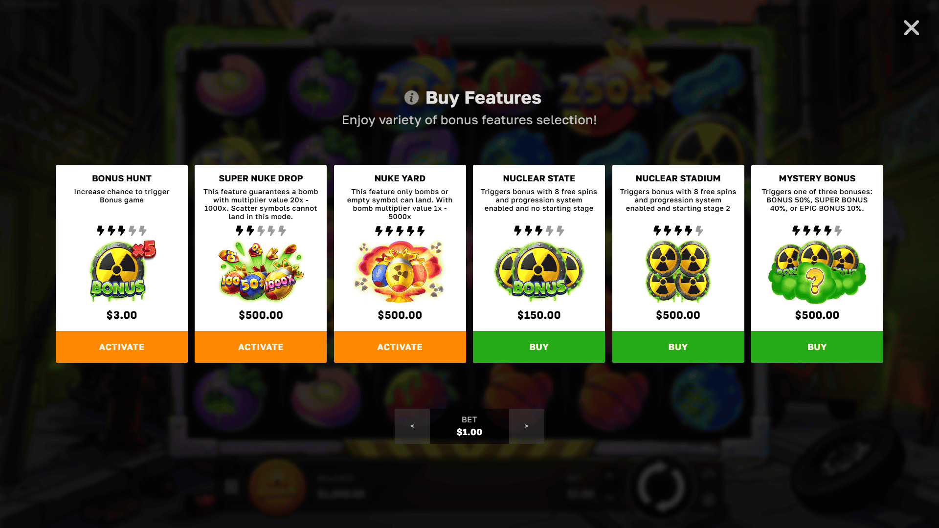 Nuclear Bombs bonus buy menu