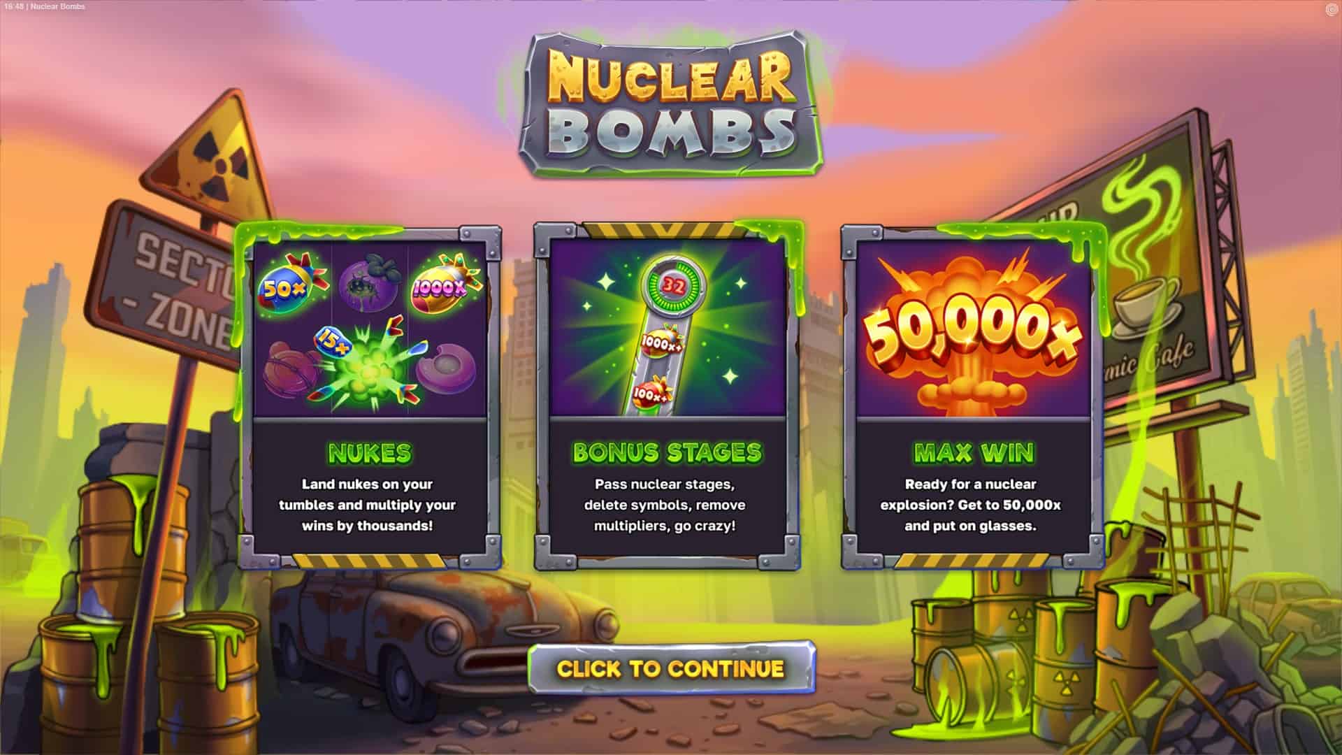 Nuclear Bombs slot intro screen