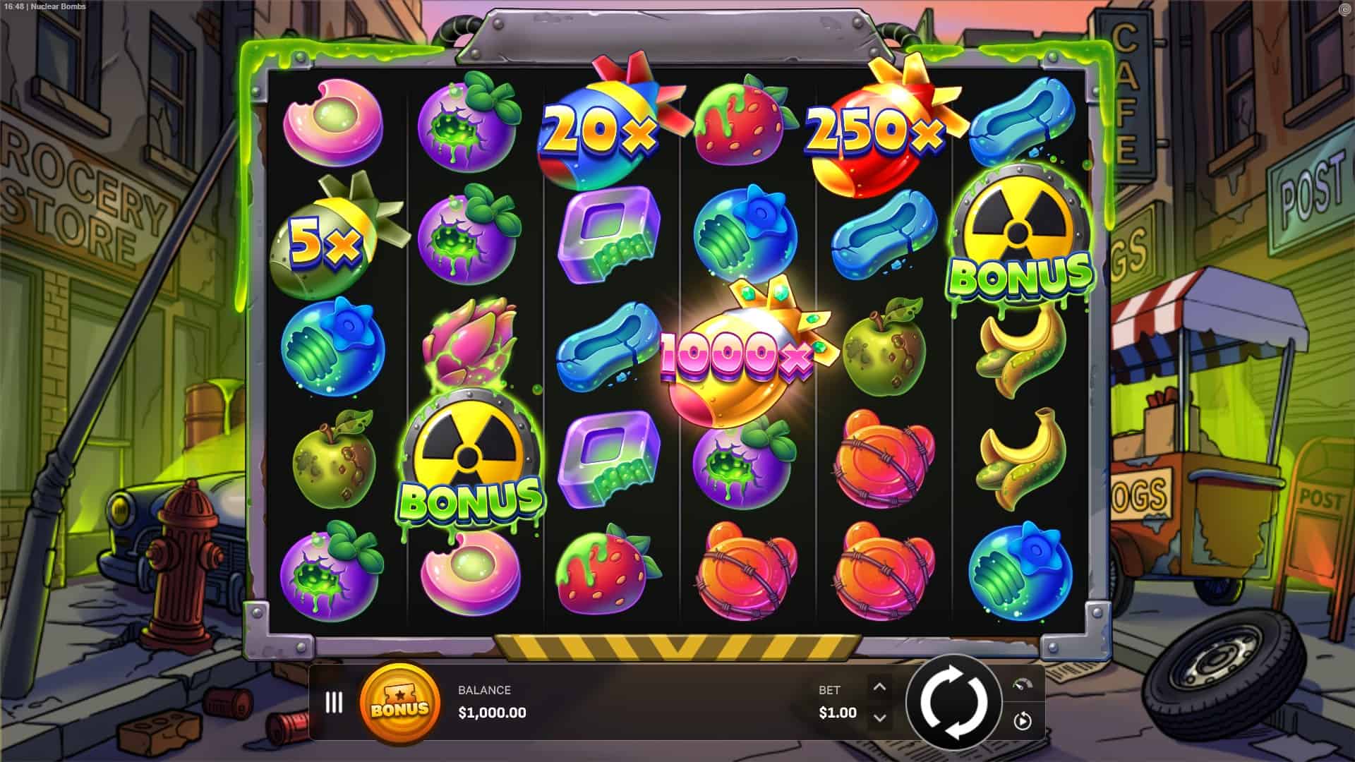 Nuclear Bombs slot gameplay reels