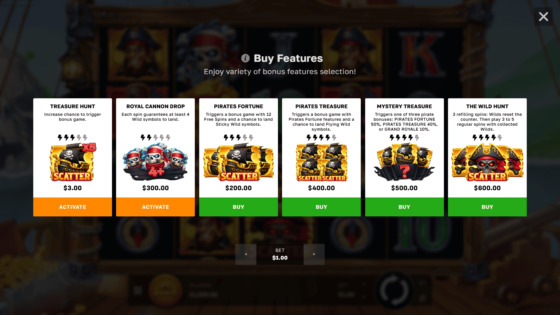 Pirates Royale bonus buy menu
