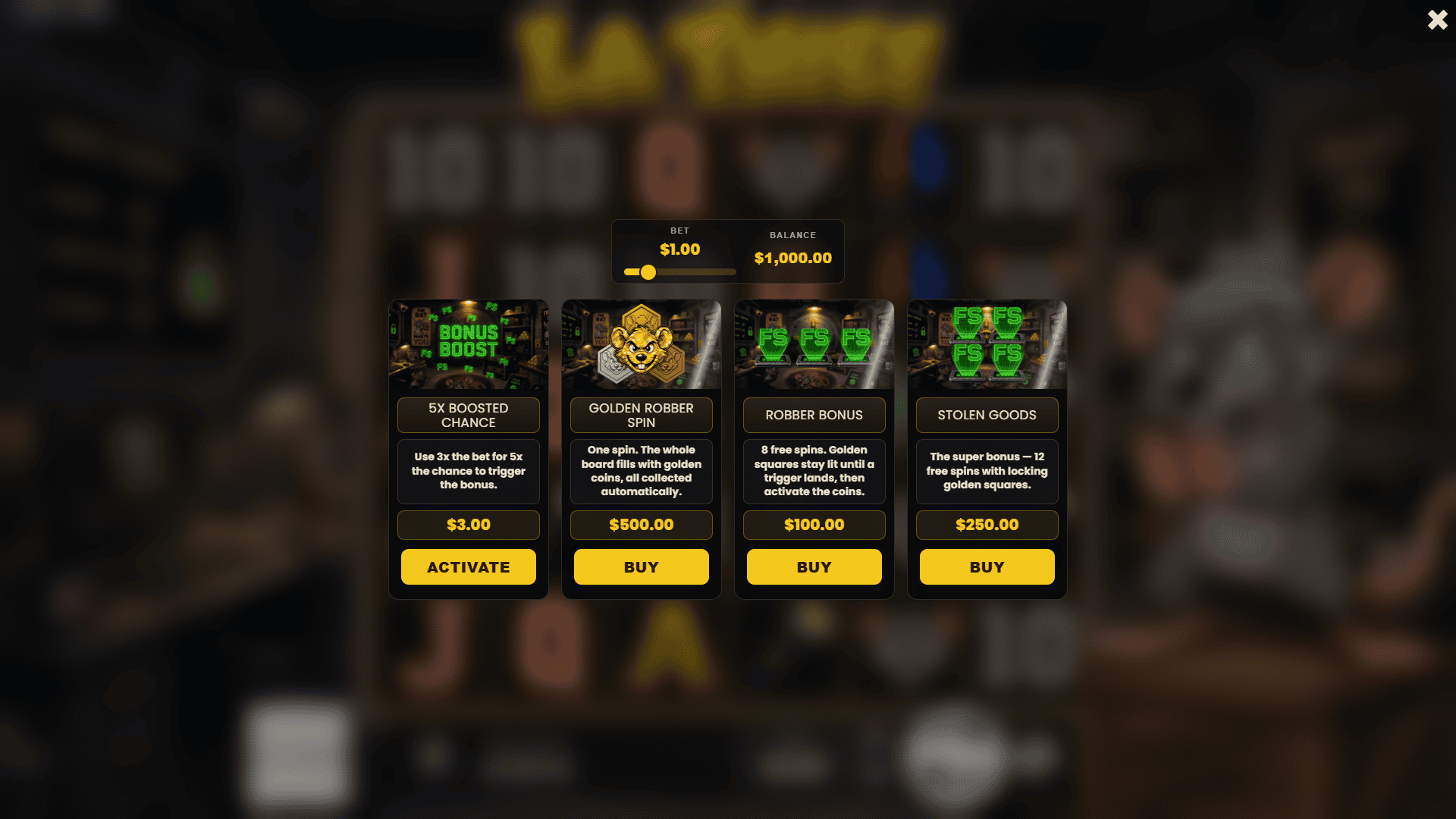 La Thief bonus buy menu