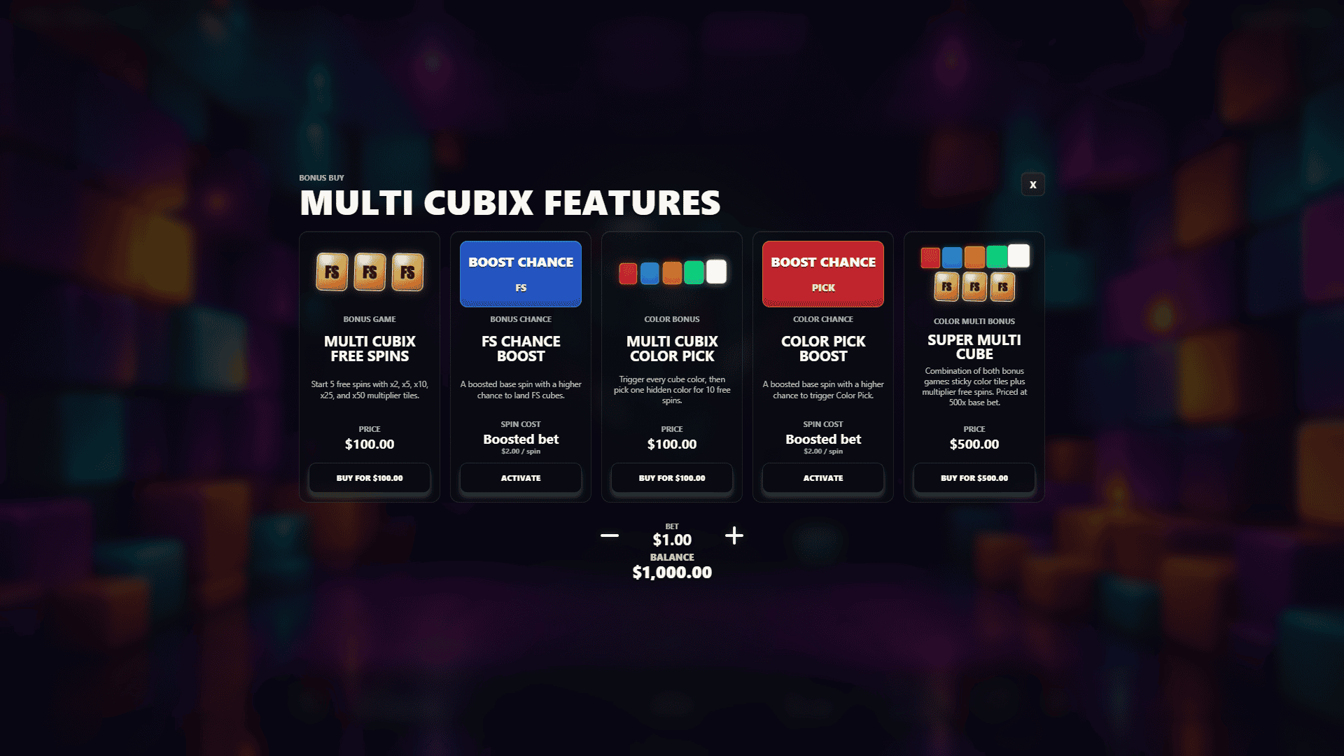 Multi Cubix bonus buy menu