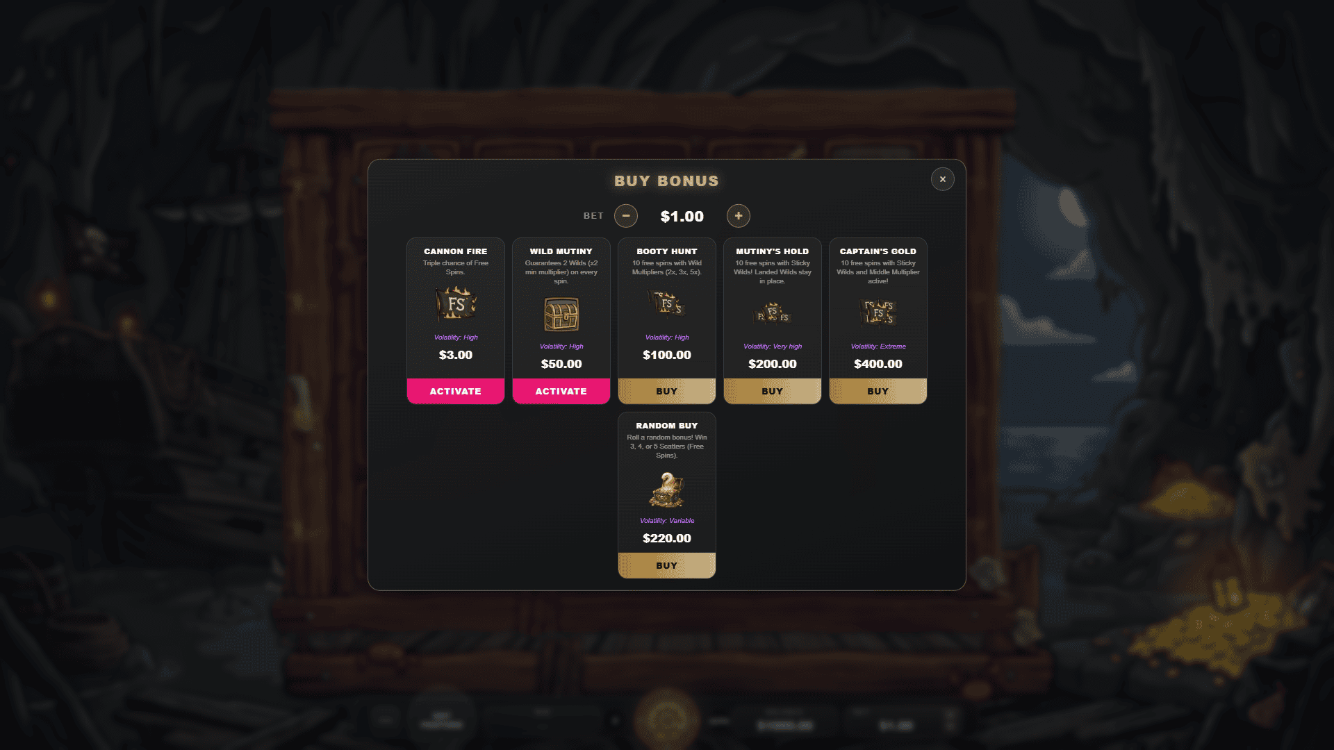 Buccaneers bonus buy menu