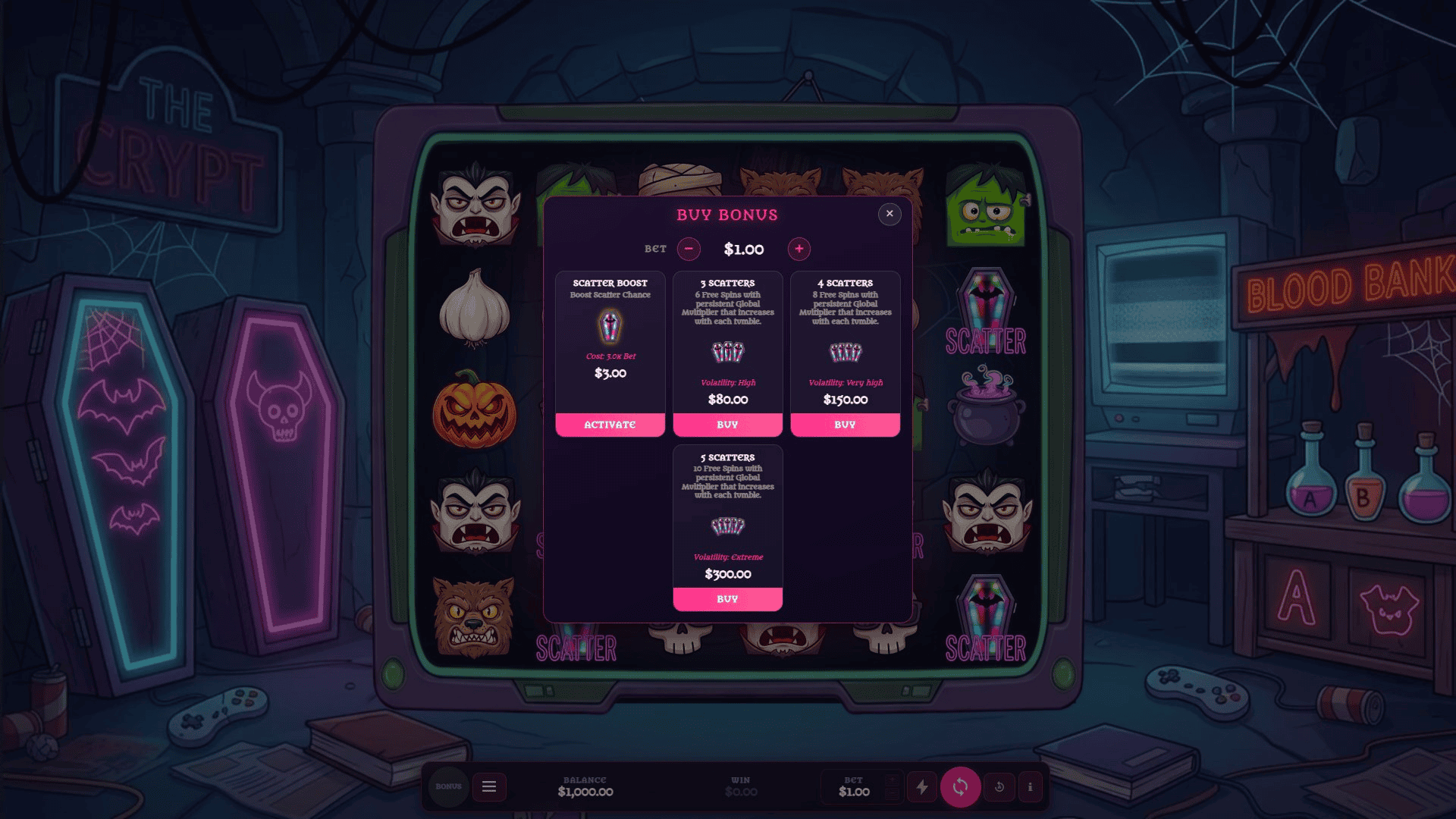 Monster Crypt bonus buy menu