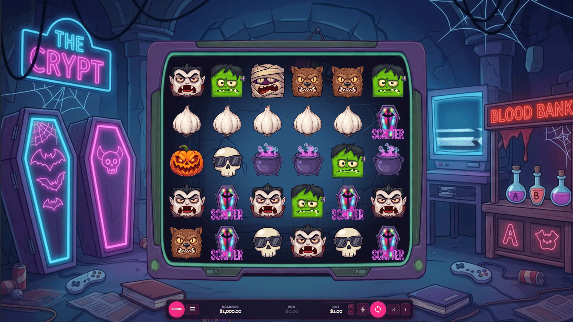 Monster Crypt slot gameplay reels
