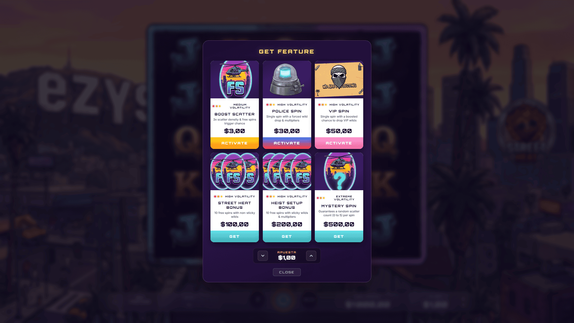 Street Heat bonus buy menu