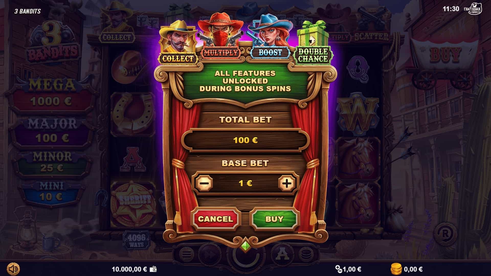 3 Bandits bonus buy menu