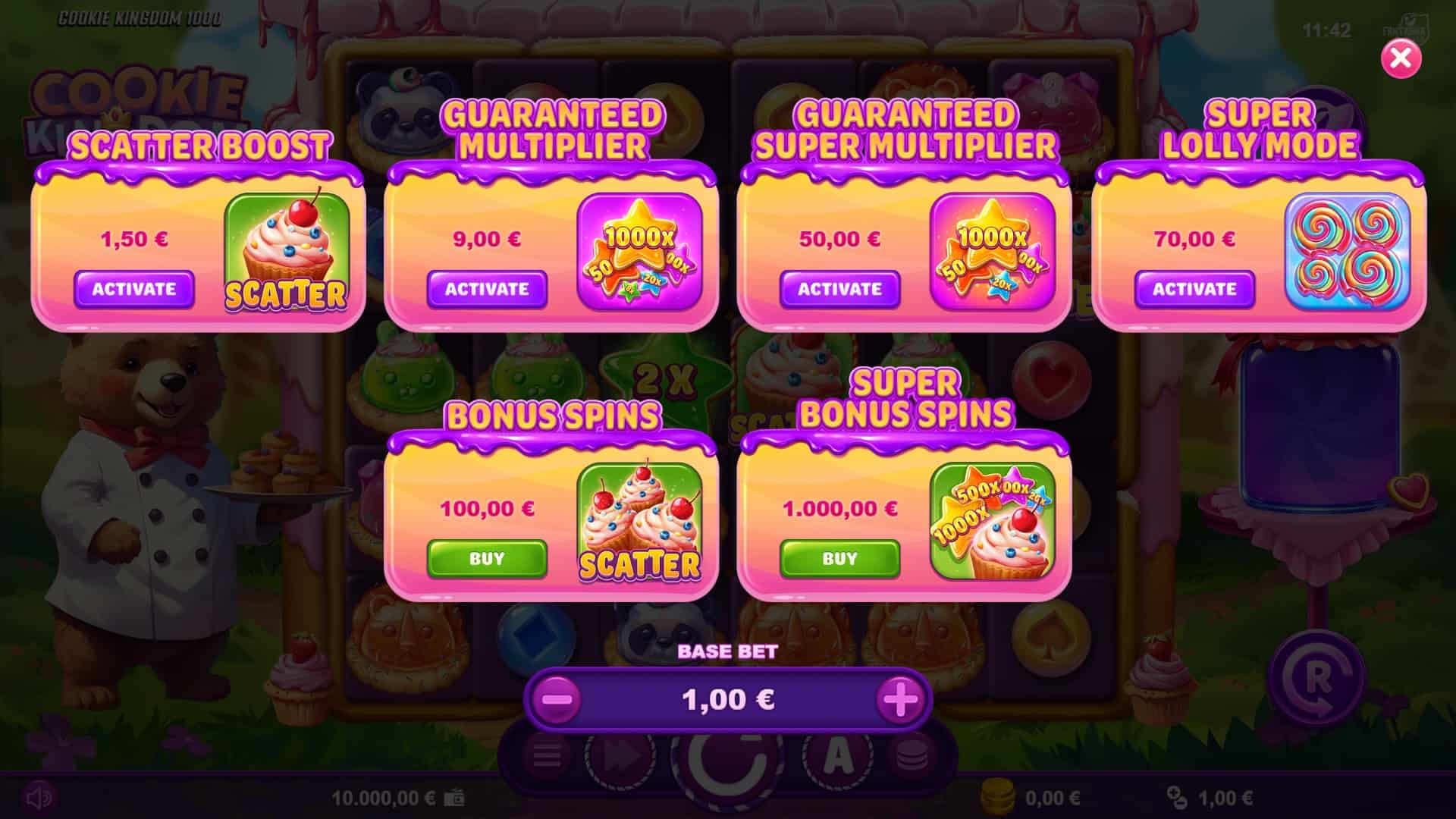 Cookie Kingdom 1000 bonus buy menu