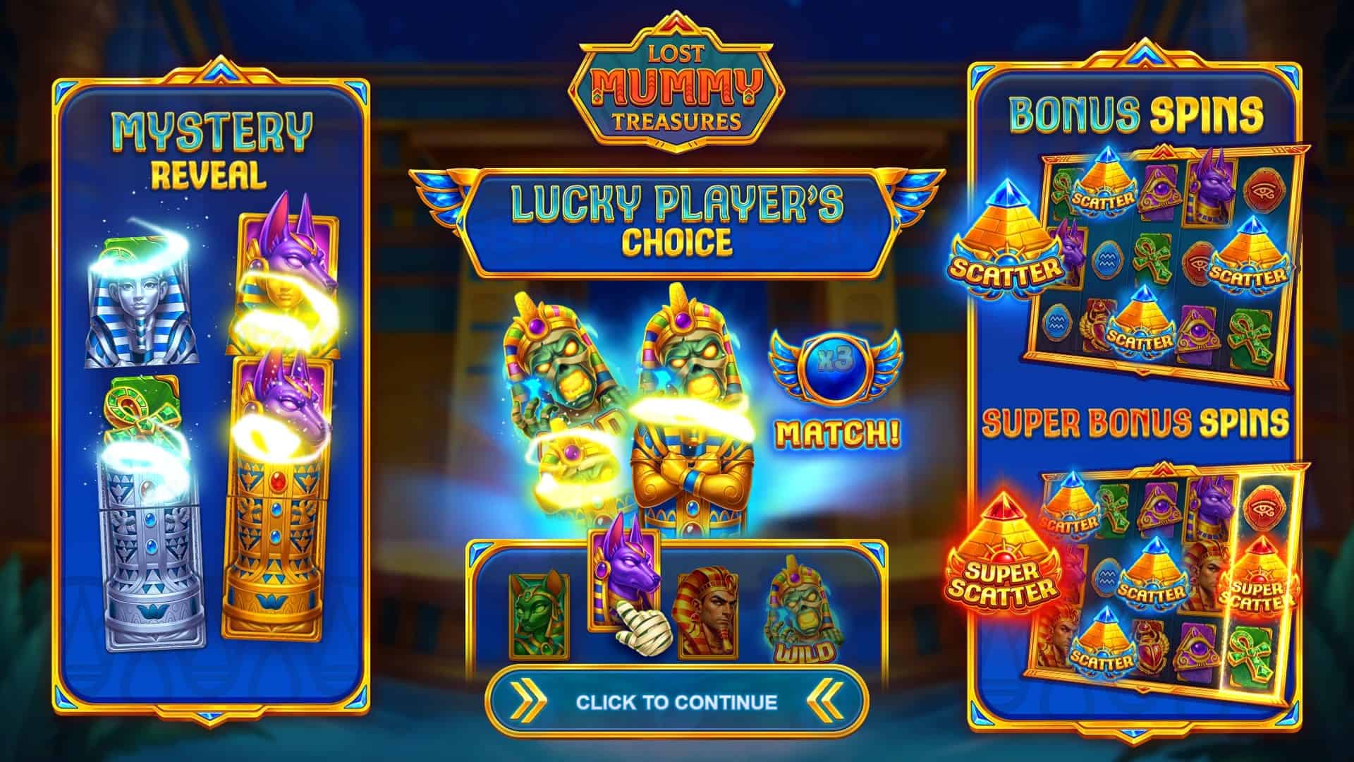 Lost Mummy Treasures slot intro screen