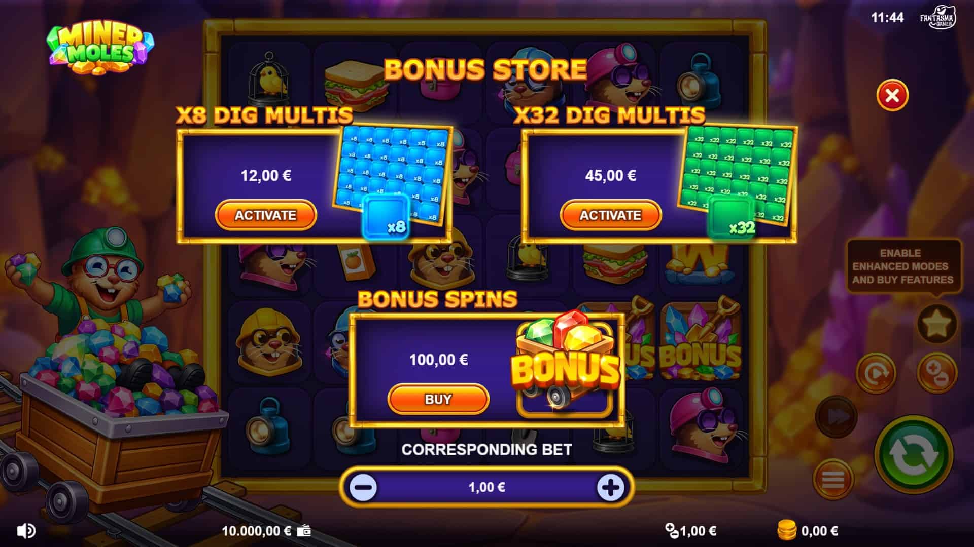 Miner Moles bonus buy menu