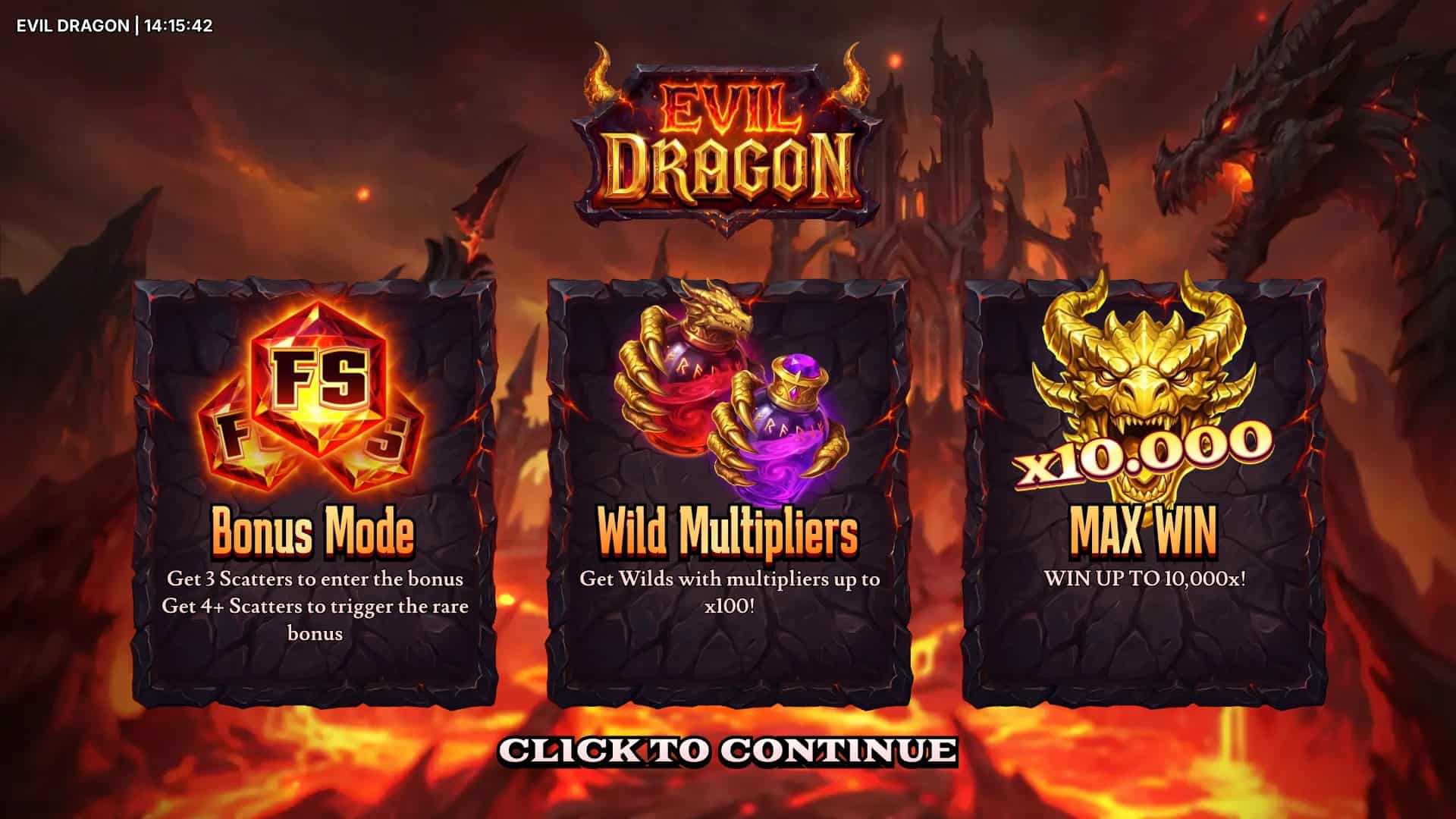 Evil Dragon slot intro screen