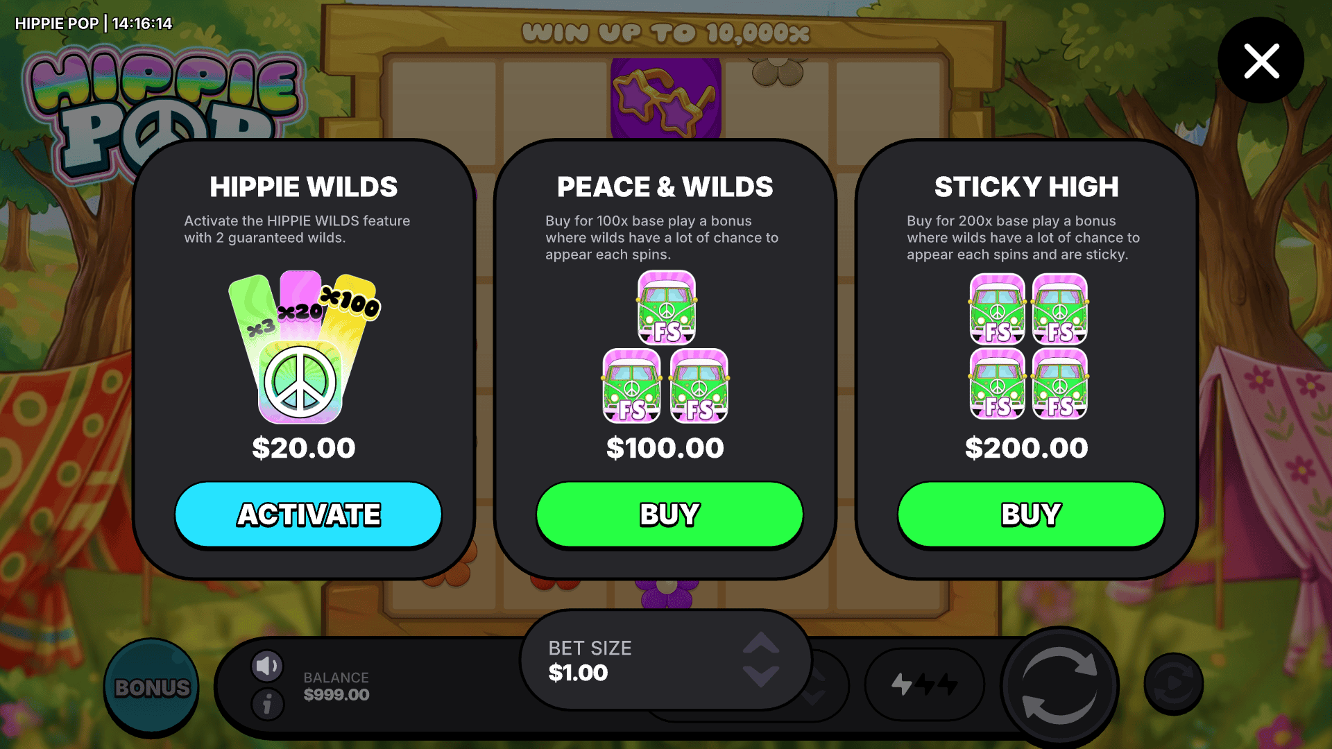 Hippie Pop bonus buy menu