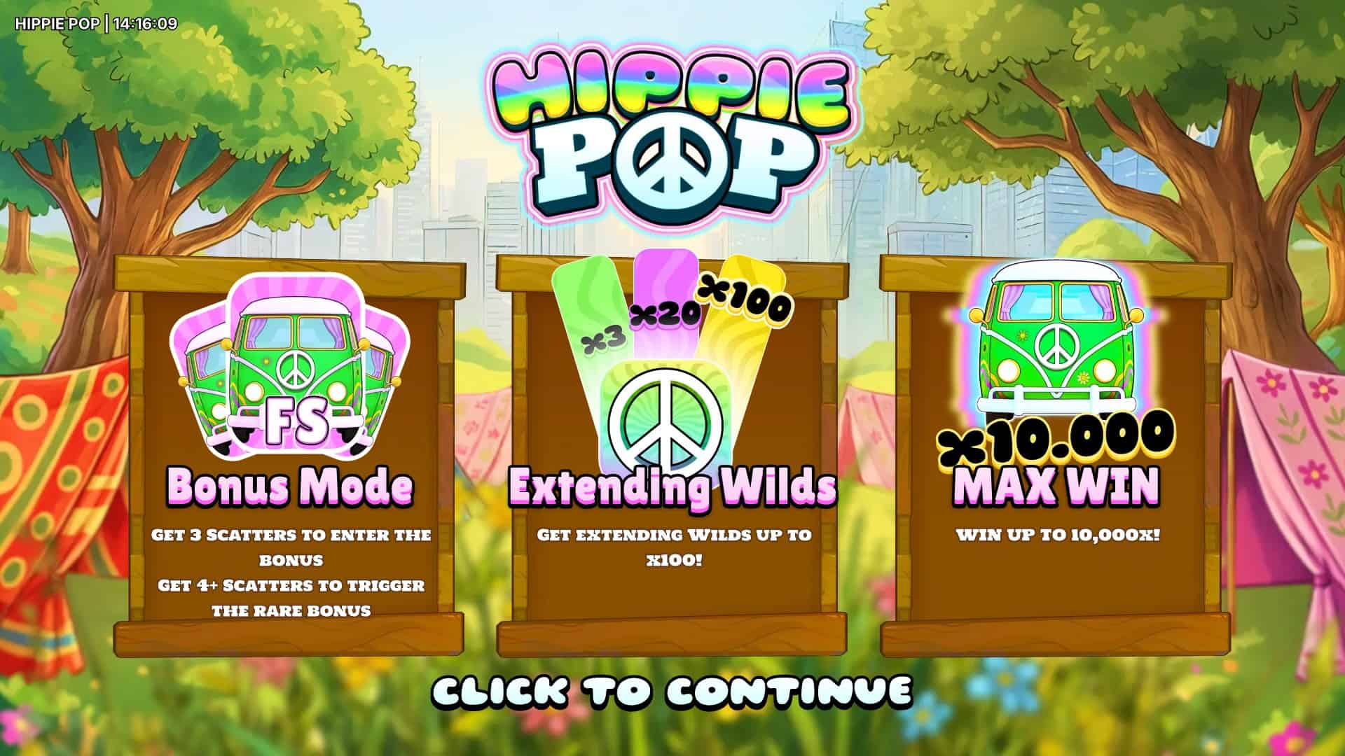 Hippie Pop slot intro screen