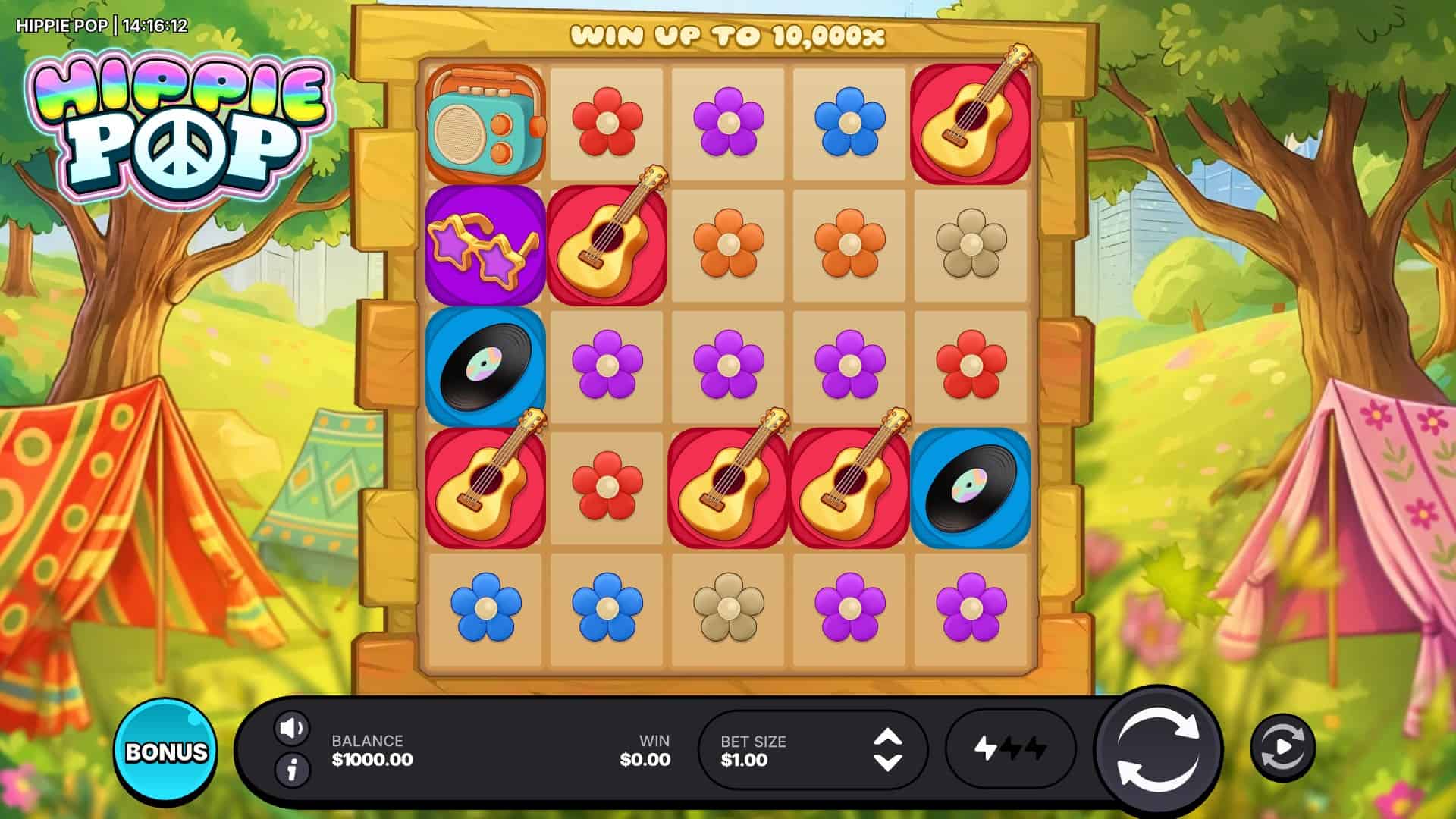 Hippie Pop slot gameplay reels
