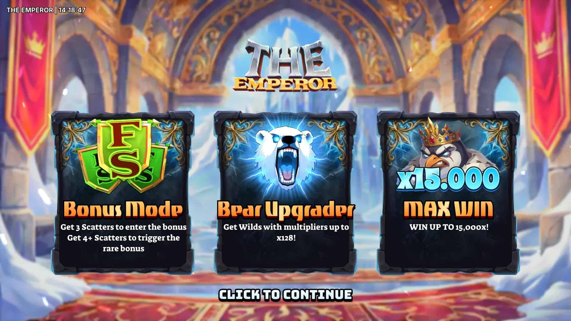 The Emperor slot intro screen