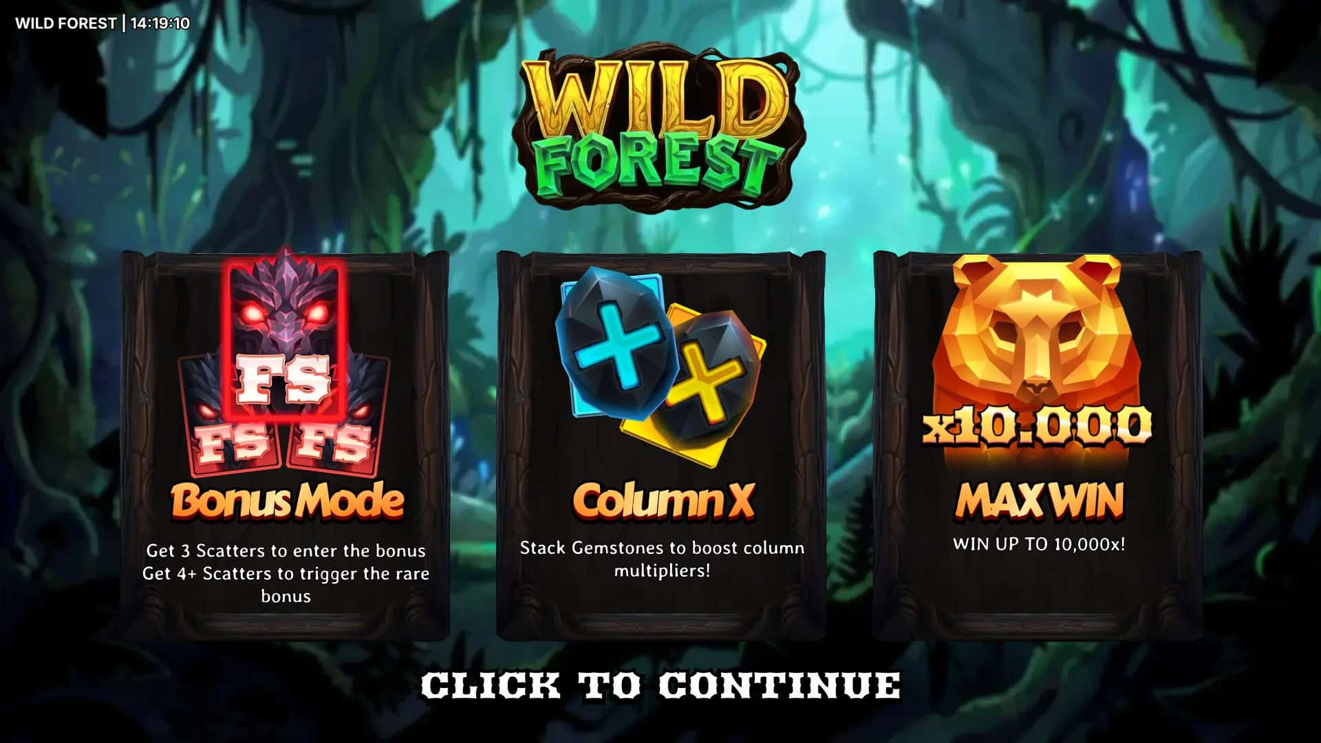 Wild Forest slot intro screen