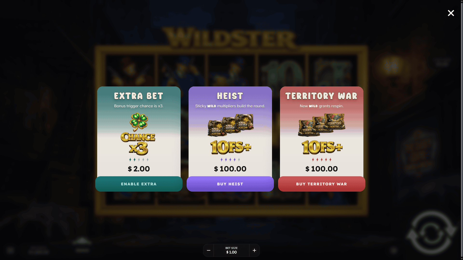 Wildster bonus buy menu