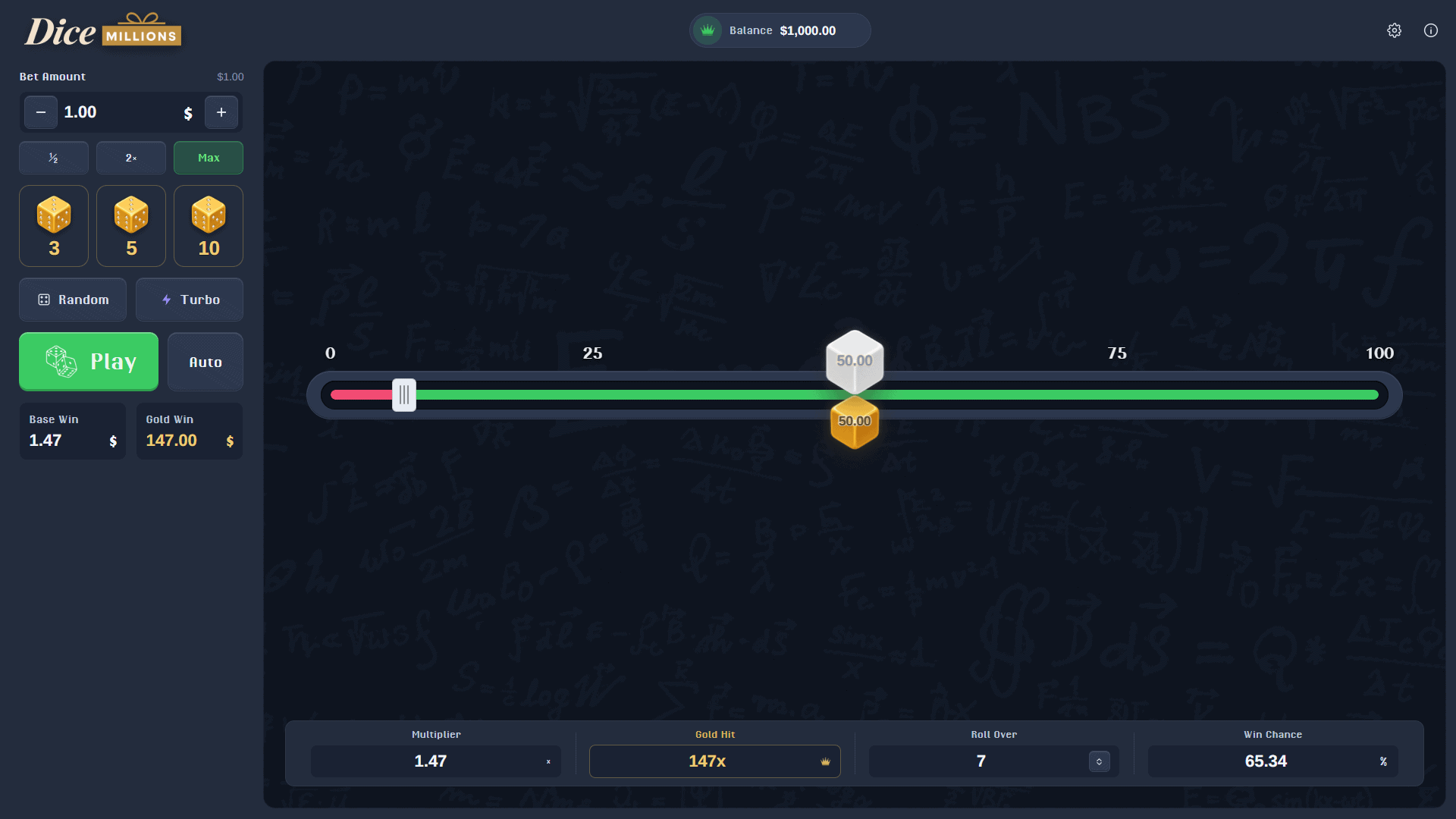Dice Millions slot gameplay reels