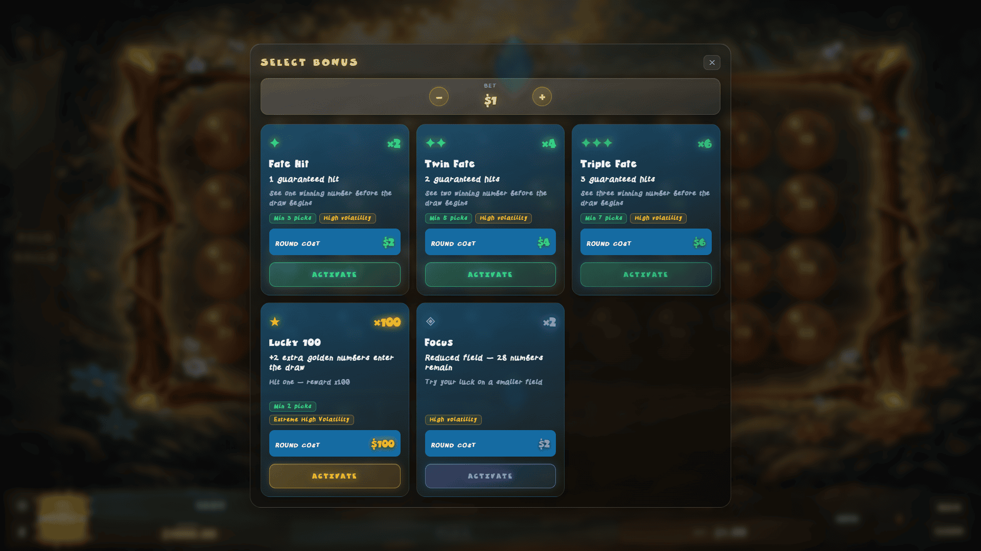 Keno Vibe bonus buy menu