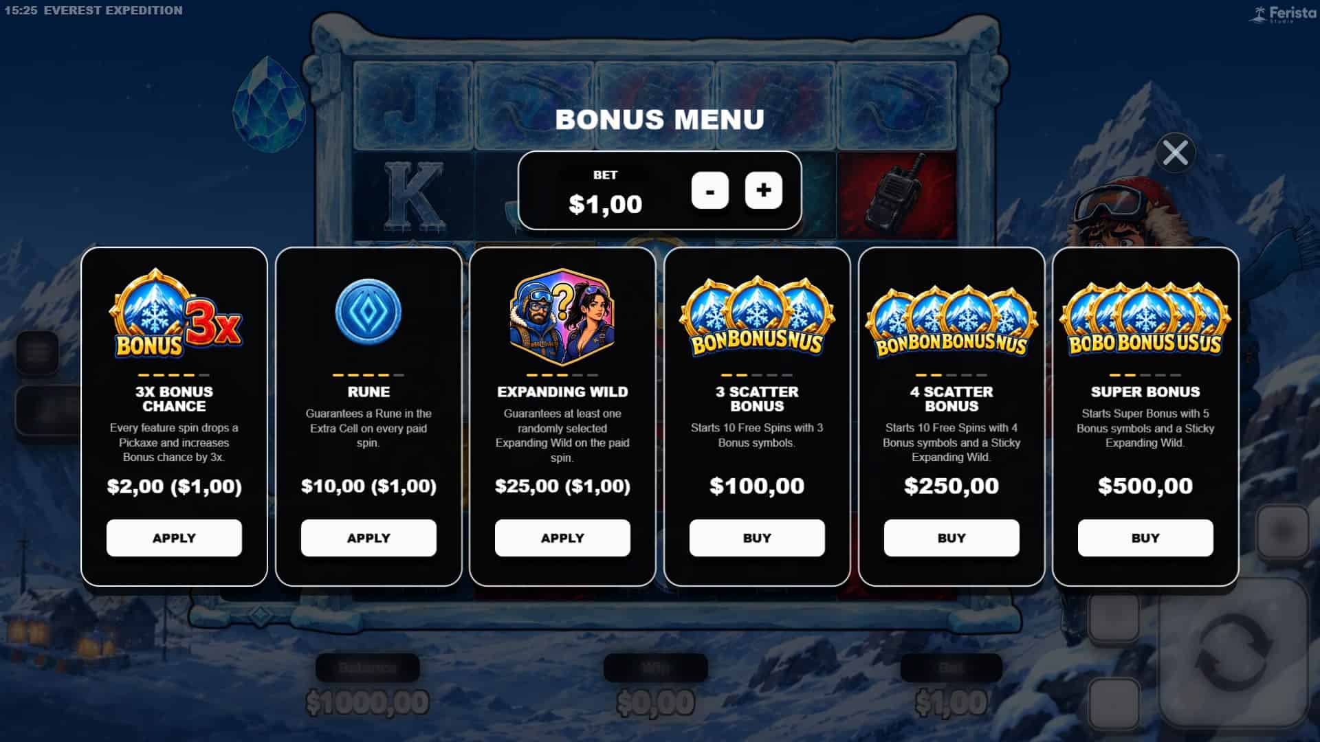 Everest Expedition bonus buy menu
