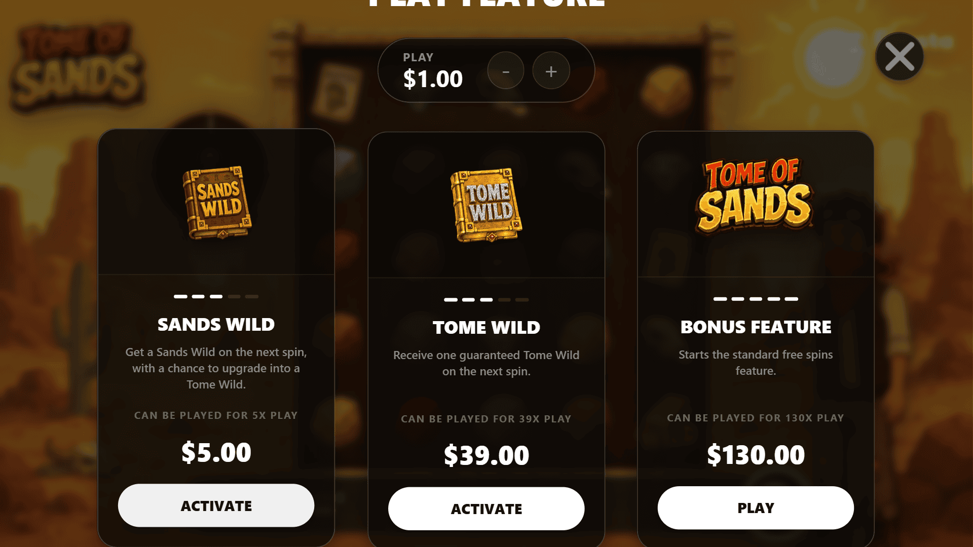 Tome of Sands bonus buy menu
