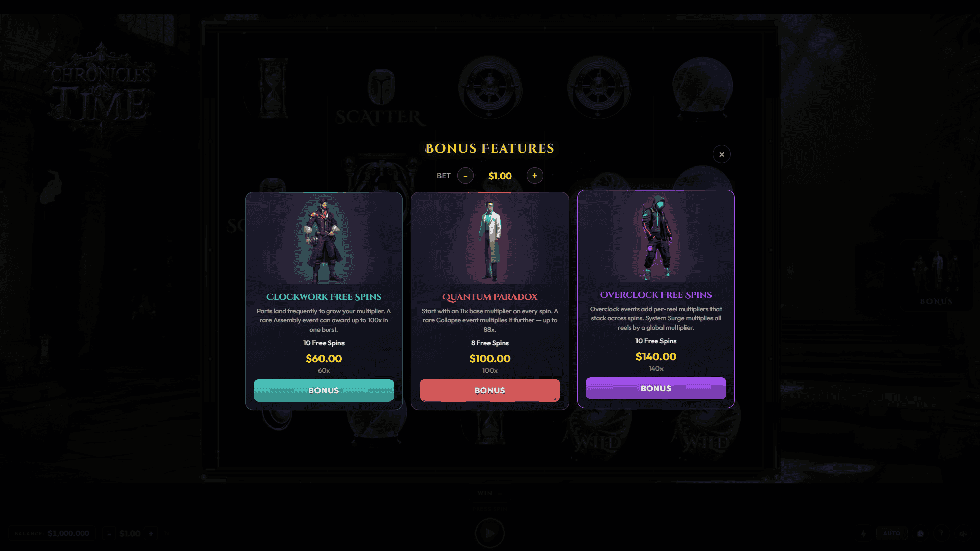 Chronicles of Time bonus buy menu