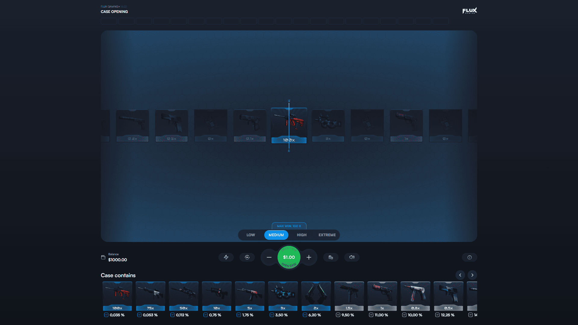 Case Opening slot gameplay reels
