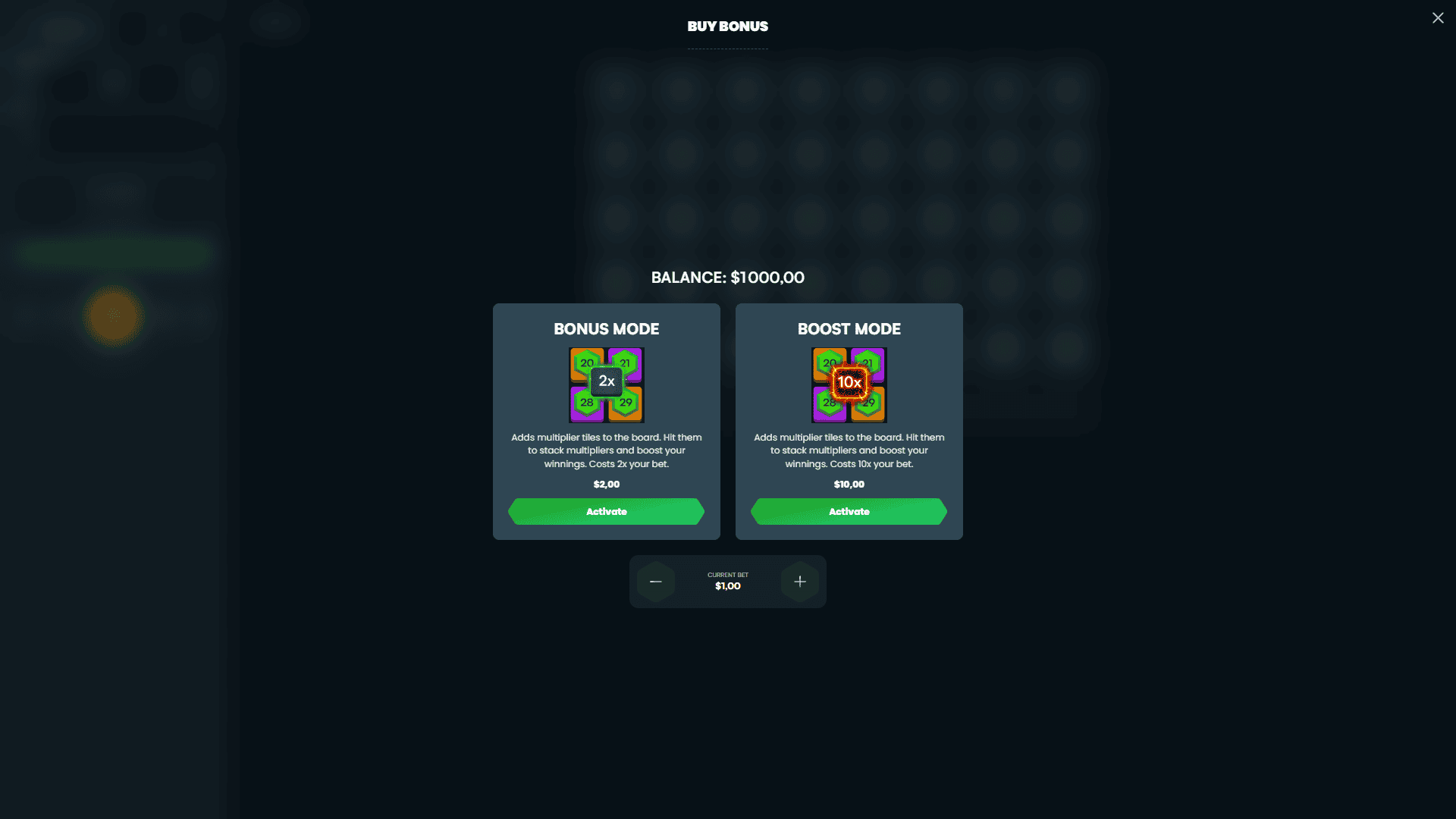 Keno Boost bonus buy menu