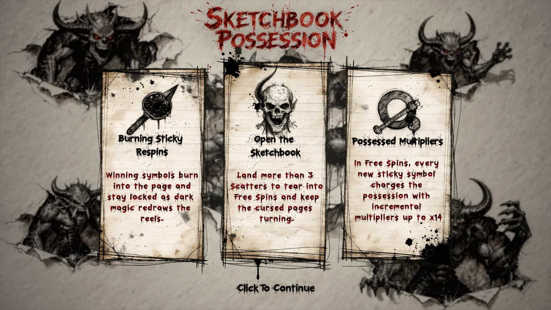 Sketchbook Possession slot intro screen