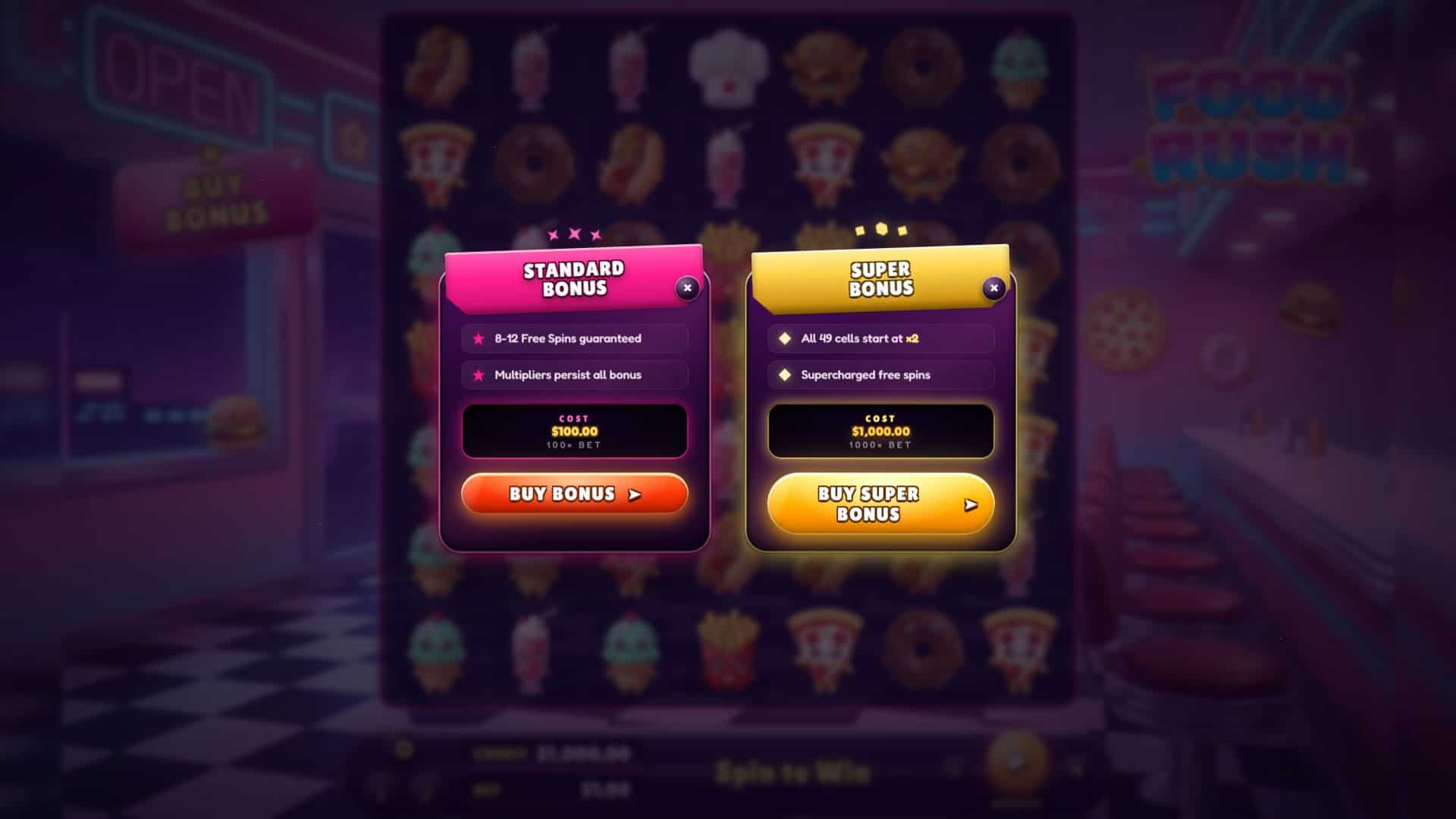Food Rush bonus buy menu