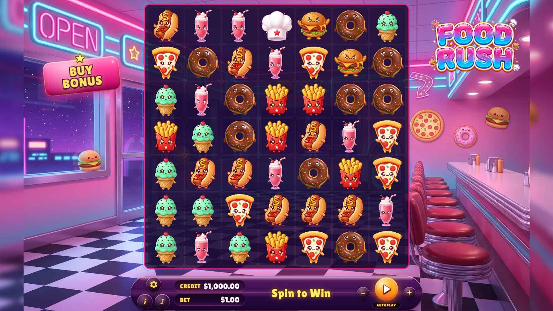 Food Rush slot gameplay reels