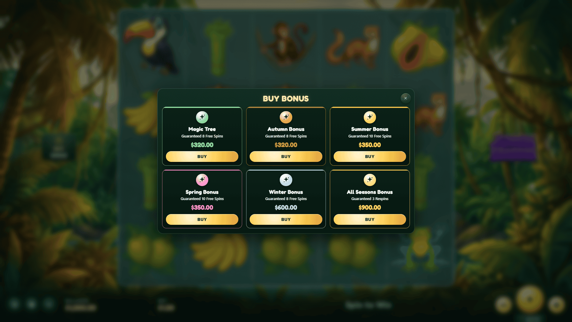 Jungle Seasons bonus buy menu