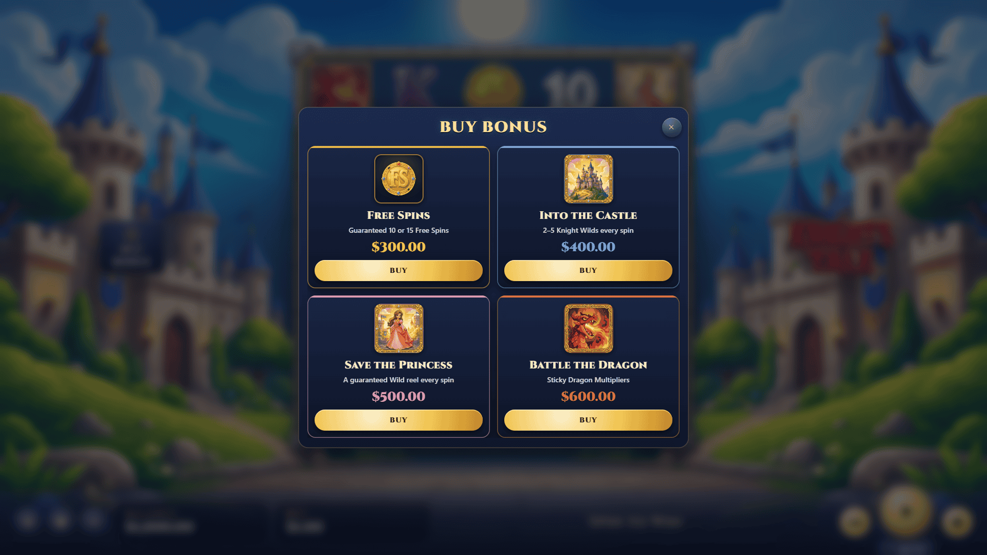 Knights Tale bonus buy menu