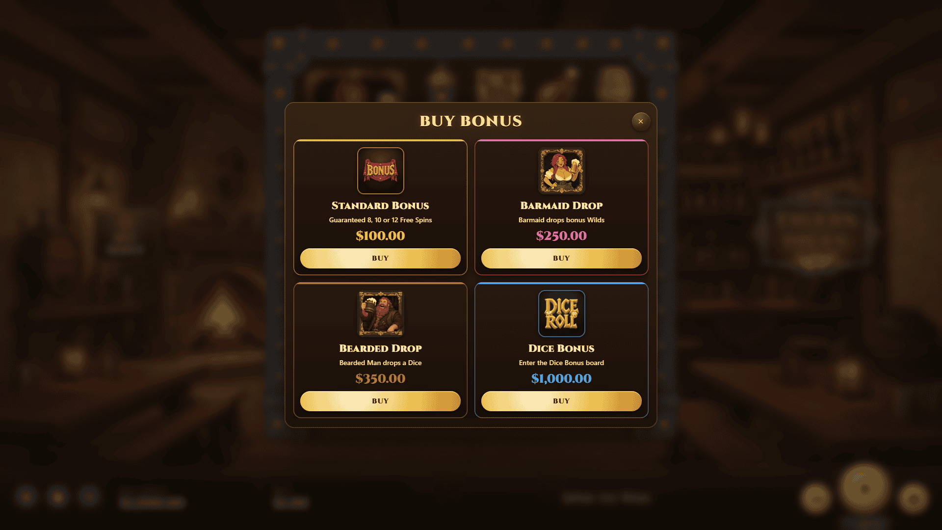 Tavern Dices bonus buy menu
