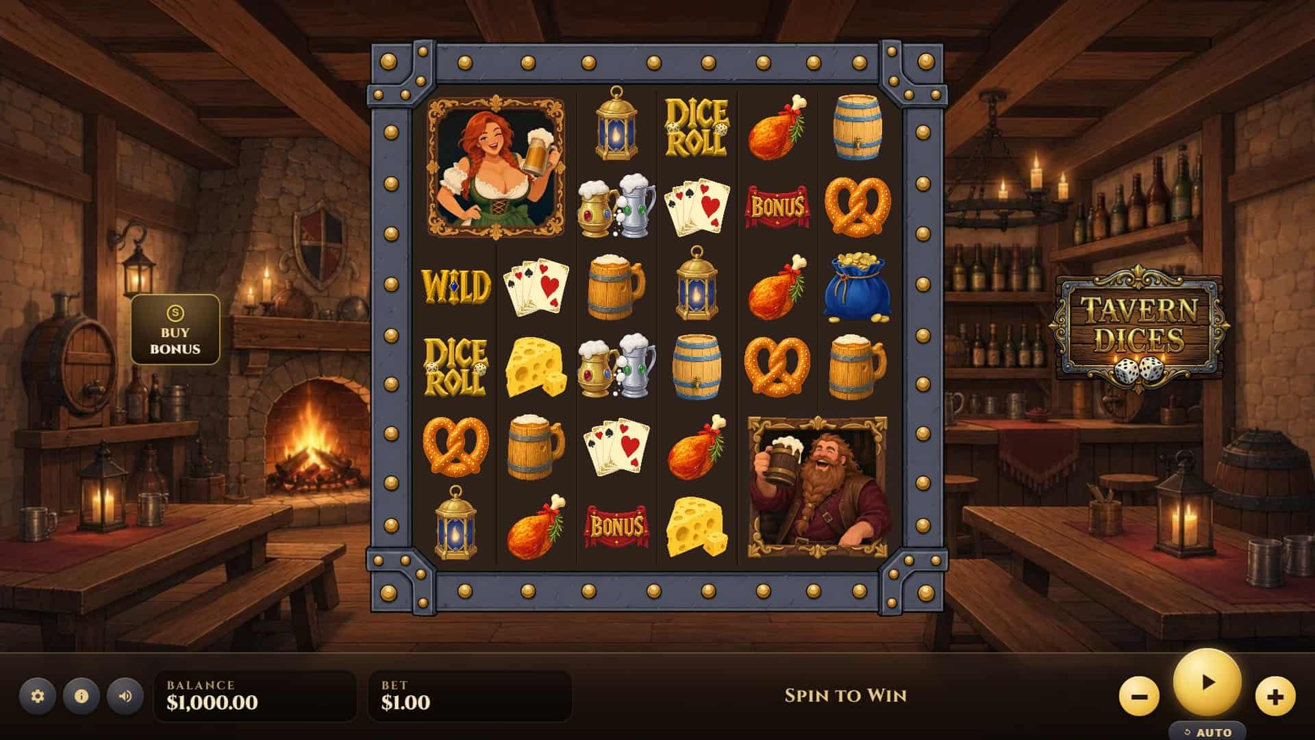 Tavern Dices slot gameplay reels