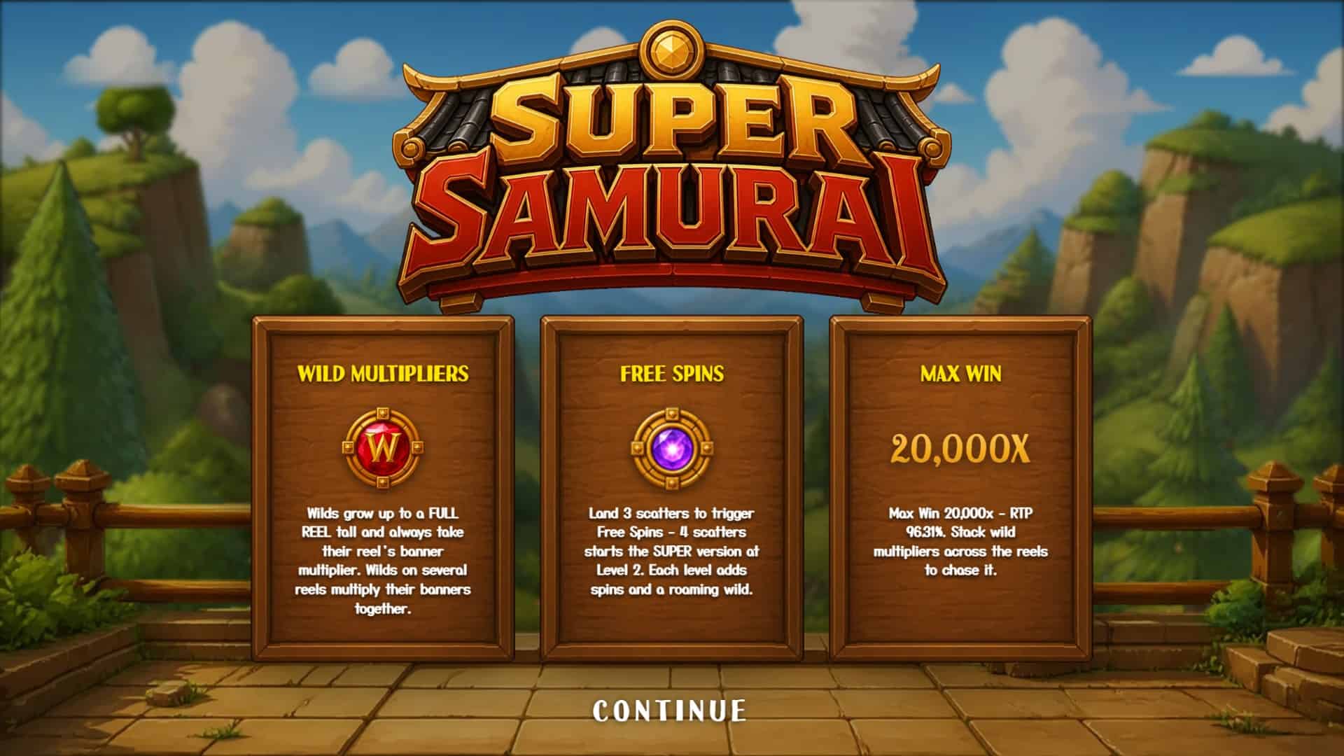 Super Samurai slot intro screen