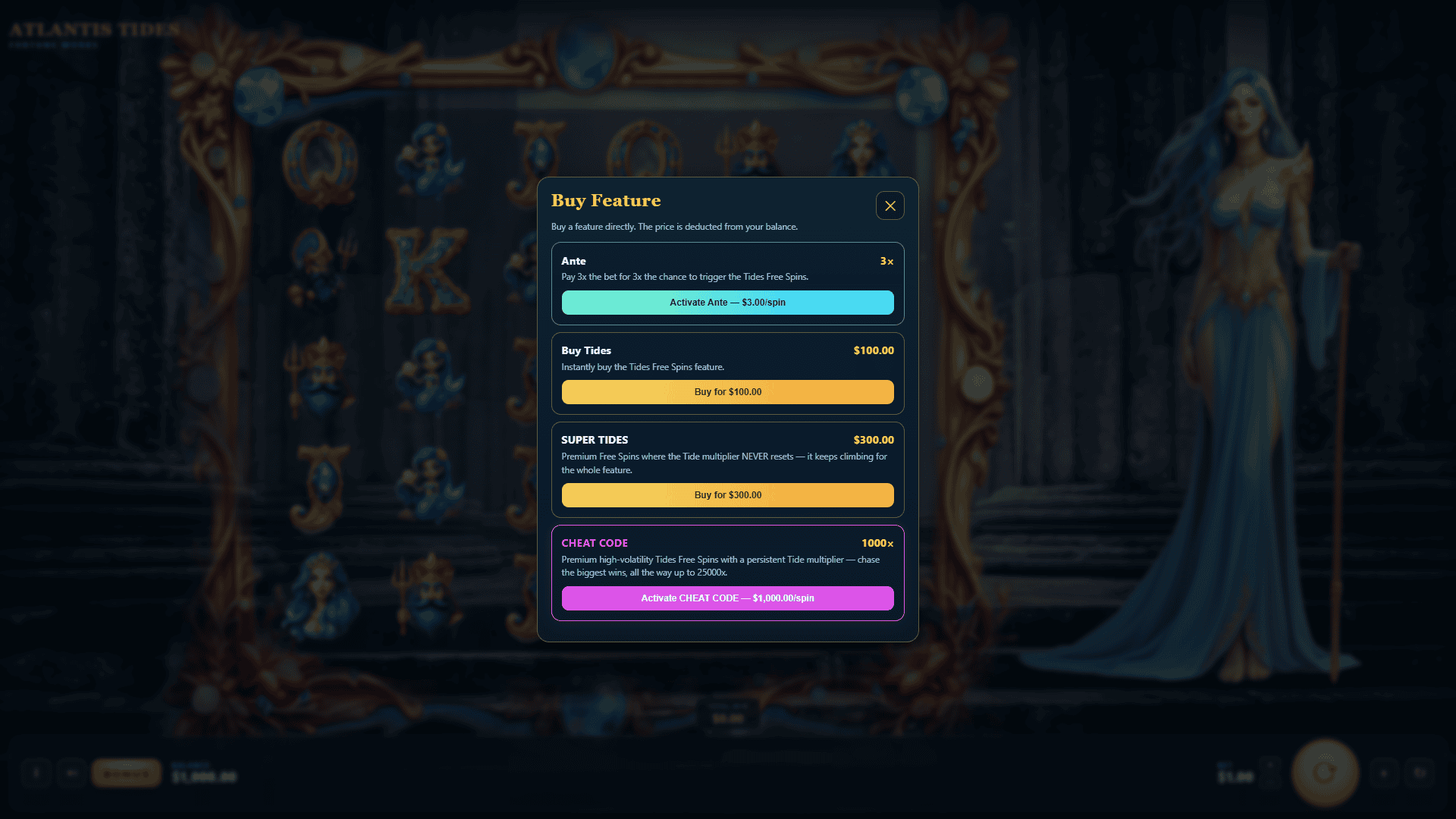 Atlantis Tides bonus buy menu